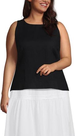 Lands End Linen Sleeveless Peplum Top in Black at Nordstrom, Size 2X