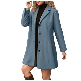Generic Womens Winter Overcoat Mid Long Stand Collar Single Breasted Coat Outerwear Coats Winter Overcoat Wool Blend Coat Autumn Trench Pea Classic Lapel Coll