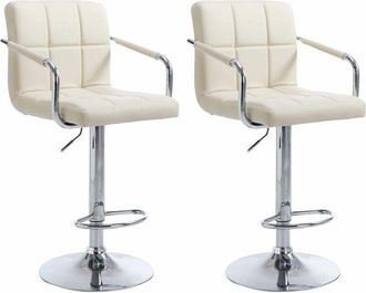 Clp Set De 2 Taburetes Lucy V2 En Simil Cuero Crema Cromado