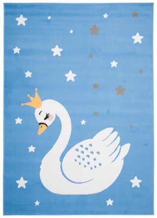 Tapiso Alfombra para ni&ntilde;os azul blanco gris amarillo cisne fina 300 x 400 cm