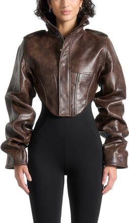 Mani&egrave;re De Voir Solange Tacked Sleeve Corset Jacket in Brown at Nordstrom, Size 0