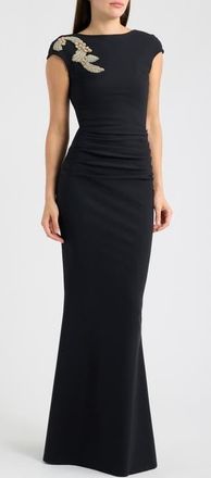 La Petite Robe Di Chiara Boni Hesupus Crystal Embellished Ruched Gown in Black at Nordstrom, Size 10