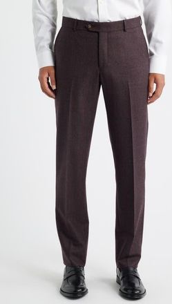 Berle Tick Weave Windowpane Check Virgin Wool Dress Pants in Burgundy at Nordstrom, Size 42