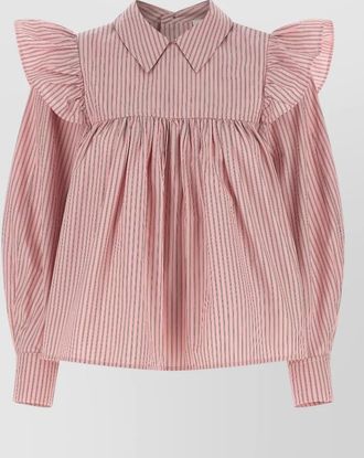 Ganni blouse collared neck long sleeves stripes ruffles