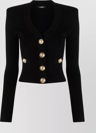 Balmain cropped ribbed knit cardigan with structured shoulders