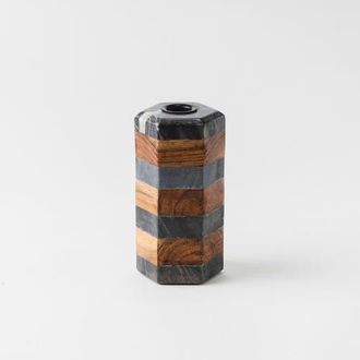 Mela Artisans Striped Marble & Acacia Candleholders in Black at Nordstrom