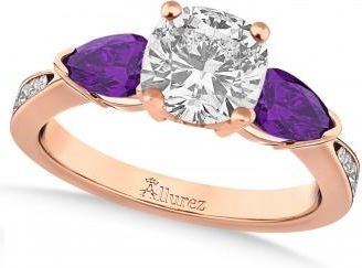 Allurez Cushion Diamond & Pear Amethyst Engagement Ring 14k Rose Gold (1.79ct)