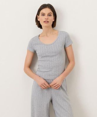 Pact Organic Cotton Pointelle Scoop Neck Tee in Heather Grey at Nordstrom, Size Medium