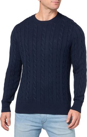Brooks Brothers Mens Long Sleeve Cotton Cable Crew Neck Sweater Pullover, Navy, L/XL