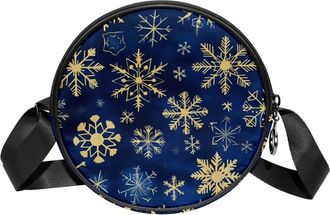 Generic Circle Crossbody Bag for Women, Christmas Snowflakes Bright Small Sling Bag Daypack with Zipper Adjustable Shoulder Straps Casual Ladies Girls Round P