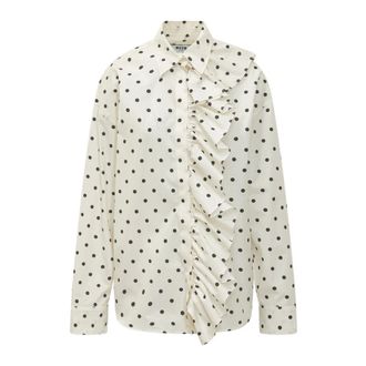 Msgm Shirts, female, White, Size: S Ruffled Polka-dot Shirt