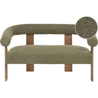 Beliani Sof&aacute; 2 Plazas Retro Sal&oacute;n Tapizado De Boucl&eacute; Patas De Madera Verde Y Marr&oacute;n Oscuro Ilbro
