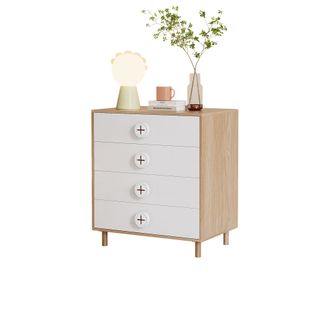 STILVORA C&oacute;moda Con 4 Cajones Y Sistema Antivuelco Para Dormitorio En Mdf, Natural Y Blanco, 80 &times; 54 &times; 90 Cm