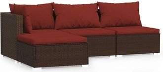 vidaXL Set Muebles De Jard&iacute;n 4 Pzas Y Cojines Rat&aacute;n Sint&eacute;tico Marr&oacute;n Vidaxl