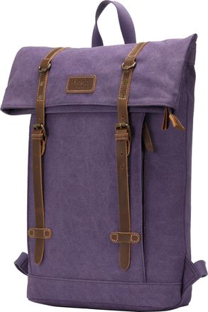 Troop London TRP0425 Heritage Canvas 15 Laptop Backpack, Smart Casual Daypack with Foldable Top Purple