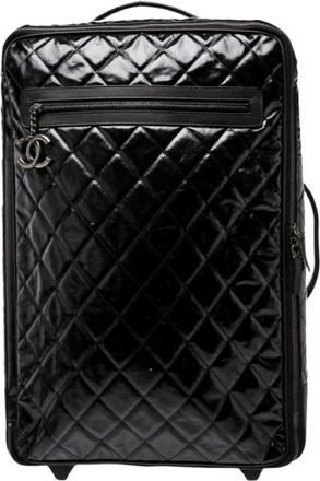 Chanel Black Quilted Coated Fabric/Leather Trim Carry On Case