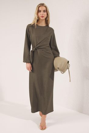 Trendyol Modest Dames Kaki Effen Maxi Lang Casual Double-breasted Modest Jurken