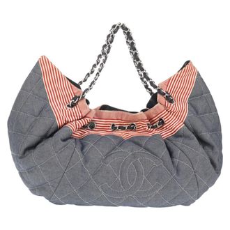 Chanel Stretch Spirit Cabas Quilted Denim Blue Denim_Jeans Bag (Pre-Owned)