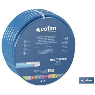 cofan Manguera Pvc Modelo Thunder 3c Tricotada &Oslash;25x25 M, Manguera De Riego Color Azul Modelo Thunder Para Jard&iacute;n. Est&aacute; Fabricada En Pvc De Muy Buena Calidad