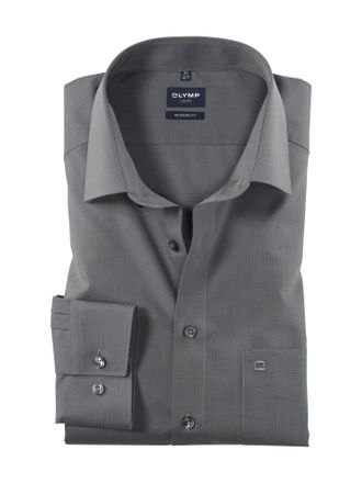 Olymp Businesshemd OLYMP Luxor modern fit, Herren, Gr. 37, N-Gr, grau (mittelgrau), Web, Obermaterial: 100% Baumwolle, h&uuml;ftbedeckend, 2-Knopf-Manschette, He