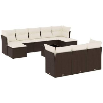 vidaXL Set De Sof&aacute;s De Jard&iacute;n 11 Pzas Cojines Rat&aacute;n Sint&eacute;tico Marr&oacute;n Vidaxl