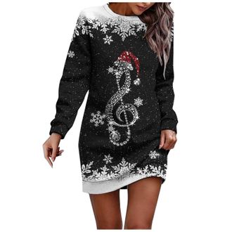 Generic Womens Oversized Sweatshirt Dress Long Sleeve Crew Neck Christmas Sparklle Xmas Wine Glass Printed Dresses Long Tops to Wear with Leggings Casual Crew