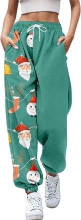 Generic Christmas Joggers Women Tie Dye Print Holiday Sweatpants Baggy Elastic Waist Trousers Oversized Xmas Drawstring Jogging Pants Ladies Jogging Walking S