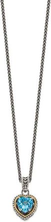 Diamond2Deal Sterling Silver with 14K Accent Blue Topaz Heart Pendant Necklace