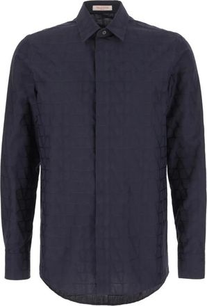 Valentino Garavani Toile Iconographe Shirt - Heren - Casual Overhemden - Blauw - L - Katoen - Overhemden