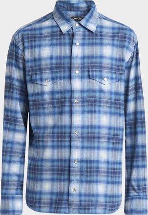 Tom Ford Mens Defused Check Slim Fit Western Shirt