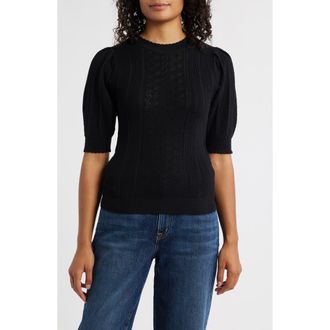 Wit & Wisdom Pointelle Elbow Sleeve Sweater in Black at Nordstrom Rack, Size Small