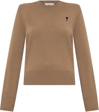 Ami Trui met logo - Dames - Ronde hals truien - Bruin - L - Wol - Truien & Vesten