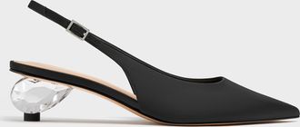 Charles & Keith Satin Pointed-Toe Crystal-Heel Slingback Pumps