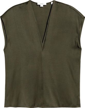 Vince V-Neck Cap Sleeve Top in Pine Grove at Nordstrom, Size Xx-Small