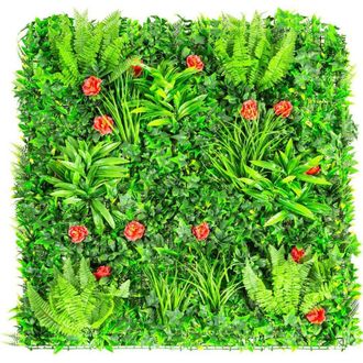PRIMROSE Artificial Mixed Plants Red Rose Green Wall Hedge 32 Panels 1m x 1m in None