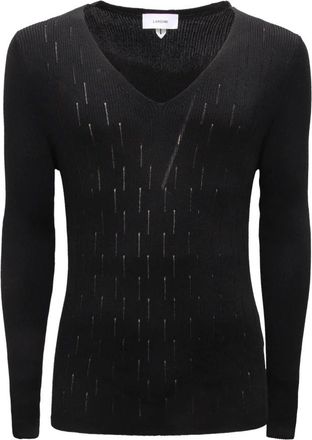 Lardini I4800 Maglione V-neck Cotton Blend Sweater - Heren - V-hals truien - Zwart - S - Katoen - Truien & Vesten
