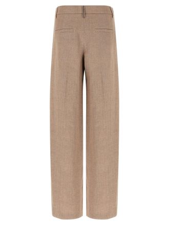Brunello Cucinelli Loose Pleated Linen Trousers - Beige