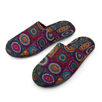 Generic Indian Colorful Pattern Mens Cozy Memory Foam Slippers Warm Cotton House Shoes Comfy Slipper for Indoor Outdoor