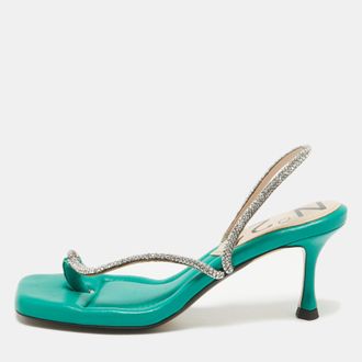 N&deg;21 N&deg;21 Green Leather Crystal Embellished Slingback Sandals