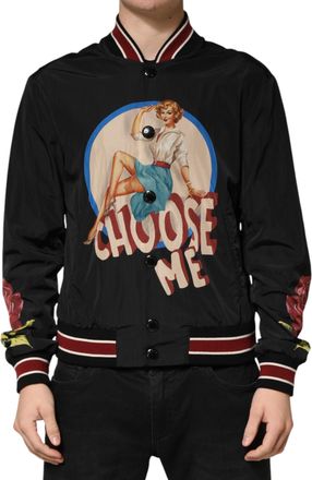 Dolce & Gabbana Black Pin Up Button Down Men Bomber Mens Jacket