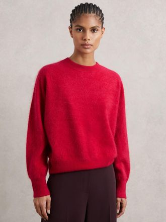 Reiss Red Brushed Cashmere Crew Neck Jumper, L