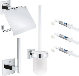 GROHE Pack Accesorios De Ba&ntilde;o Grohe Start Cube Con Portaescobillas + Portarrollos + Dispensador De Papel Con Tapa + 3 Colas Grohe Quickglue