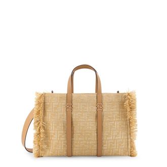 Fendi Summer Tote Rafia Shoulder Bag With All-Over Ff Logo