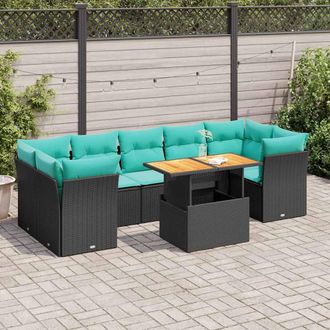 vidaXL Vidaxl Set De Sof&aacute;s De Jard&iacute;n 8 Piezas Y Cojines Rat&aacute;n Sint&eacute;tico Negro