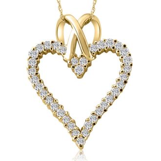 Pompeii3 1 1/10ct Diamond Heart Pendant Necklace in 14K White, Yellow or Rose Gold 1 1/4