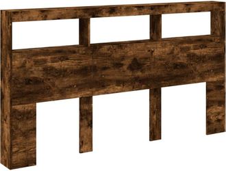 vidaXL Headboard Cabinet with LED Smoked Oak 180x17x102 cm vidaXL