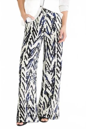 Nic+Zoe Crosshatch Linen Wide Leg Pant In Indigo Multi