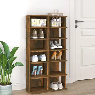 vidaXL Zapatero 2 Uds Madera Contrachapada Roble Ahumado 27,5x27x102cm Vidaxl
