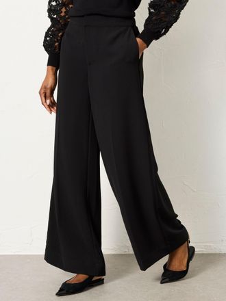 Fat Face FatFace Julia Black Satin Back Crepe Wide Leg Trouser