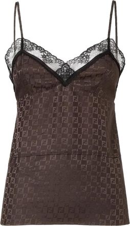 Fendi Jacquard FF Lace-trimmed Top